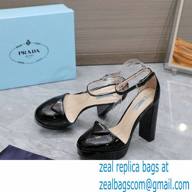 Prada Heel 12.5cm platform 2.5cm Ankle-Strap Pumps Patent Black 2023