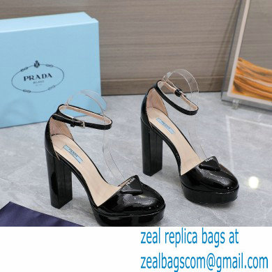 Prada Heel 12.5cm platform 2.5cm Ankle-Strap Pumps Patent Black 2023
