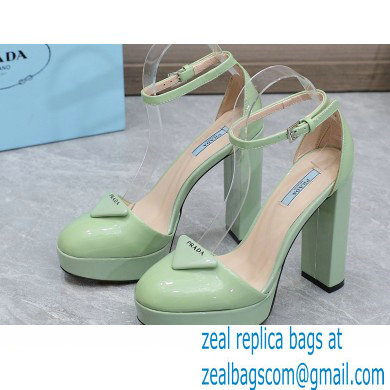 Prada Heel 12.5cm platform 2.5cm Ankle-Strap Pumps Patent Light Green 2023