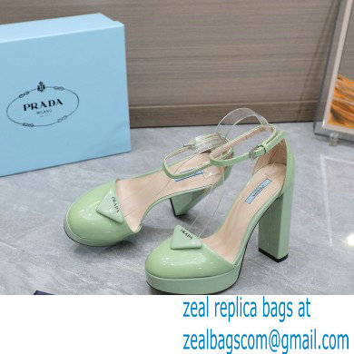 Prada Heel 12.5cm platform 2.5cm Ankle-Strap Pumps Patent Light Green 2023