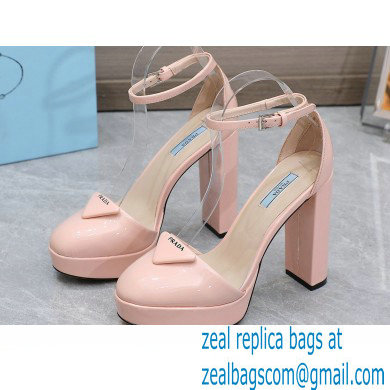 Prada Heel 12.5cm platform 2.5cm Ankle-Strap Pumps Patent Light Pink 2023