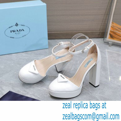 Prada Heel 12.5cm platform 2.5cm Ankle-Strap Pumps Patent White 2023