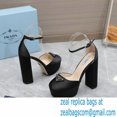 Prada Heel 12.5cm platform 2.5cm Ankle-Strap Pumps Satin Black 2023