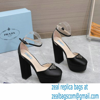 Prada Heel 12.5cm platform 2.5cm Ankle-Strap Pumps Satin Black 2023