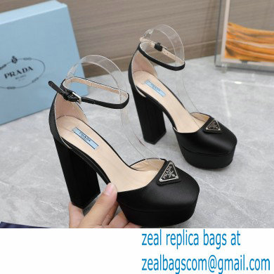 Prada Heel 12.5cm platform 2.5cm Ankle-Strap Pumps Satin Black 2023