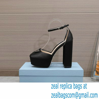 Prada Heel 12.5cm platform 2.5cm Ankle-Strap Pumps Satin Black 2023