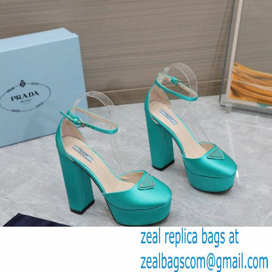 Prada Heel 12.5cm platform 2.5cm Ankle-Strap Pumps Satin Green 2023