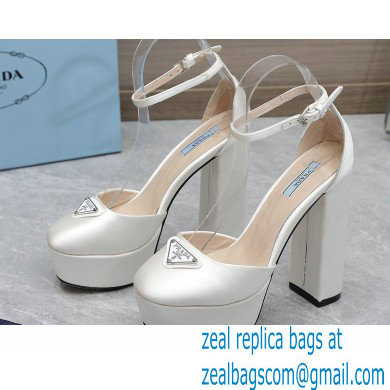 Prada Heel 12.5cm platform 2.5cm Ankle-Strap Pumps Satin White 2023 - Click Image to Close