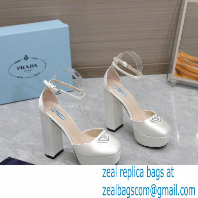 Prada Heel 12.5cm platform 2.5cm Ankle-Strap Pumps Satin White 2023 - Click Image to Close