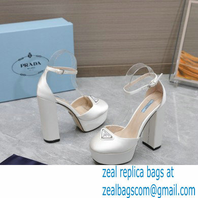 Prada Heel 12.5cm platform 2.5cm Ankle-Strap Pumps Satin White 2023 - Click Image to Close