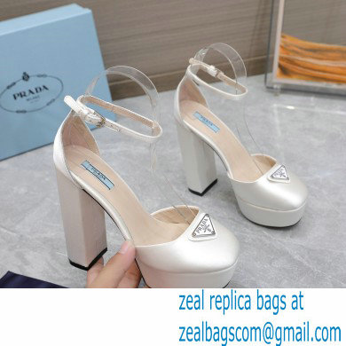 Prada Heel 12.5cm platform 2.5cm Ankle-Strap Pumps Satin White 2023