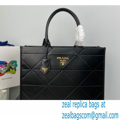 Prada Large leather Symbole bag with topstitching 1BA377 Black 2023 - Click Image to Close