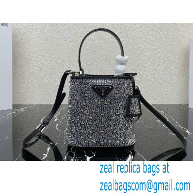 Prada Panier Satin bag with Crystals 1BA373 Black/Silver 2023