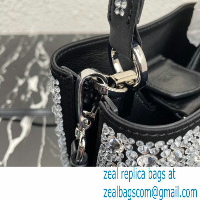 Prada Panier Satin bag with Crystals 1BA373 Black/Silver 2023