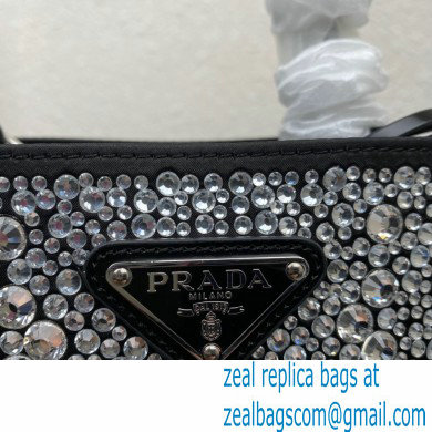 Prada Panier Satin bag with Crystals 1BA373 Black/Silver 2023