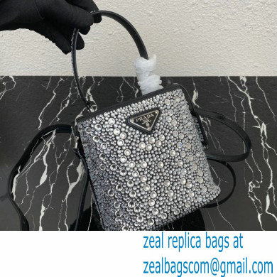 Prada Panier Satin bag with Crystals 1BA373 Black/Silver 2023