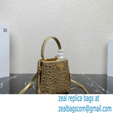 Prada Panier Satin bag with Crystals 1BA373 Gold 2023 - Click Image to Close