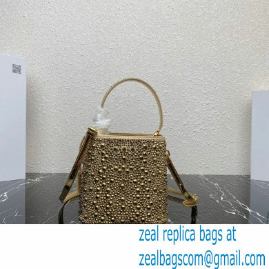 Prada Panier Satin bag with Crystals 1BA373 Gold 2023 - Click Image to Close