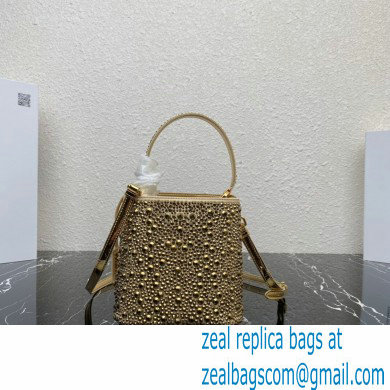 Prada Panier Satin bag with Crystals 1BA373 Gold 2023