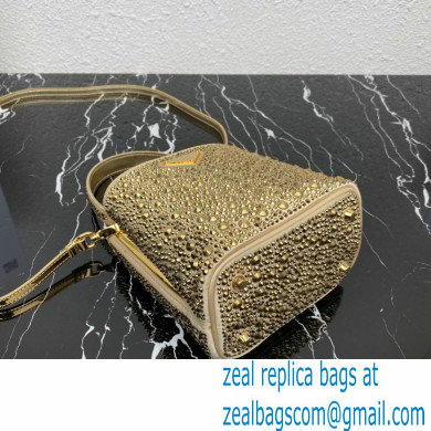 Prada Panier Satin bag with Crystals 1BA373 Gold 2023 - Click Image to Close