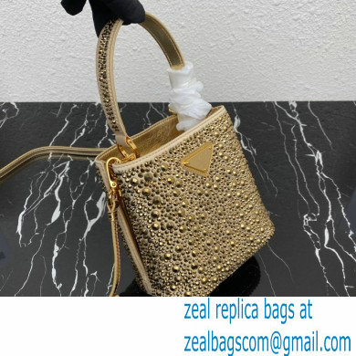 Prada Panier Satin bag with Crystals 1BA373 Gold 2023 - Click Image to Close