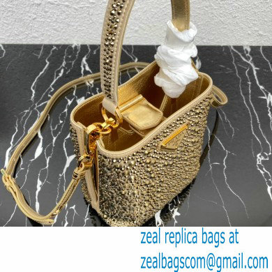 Prada Panier Satin bag with Crystals 1BA373 Gold 2023