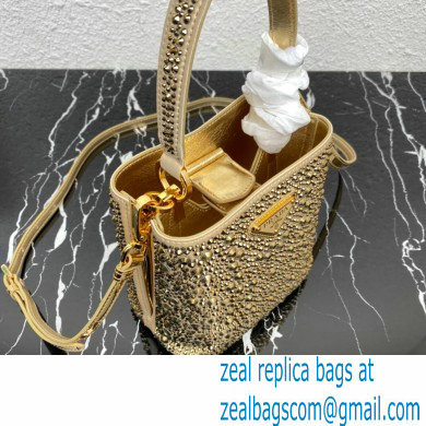 Prada Panier Satin bag with Crystals 1BA373 Gold 2023