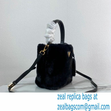 Prada Panier Shearling Mini bag 1BA373 Black 2023