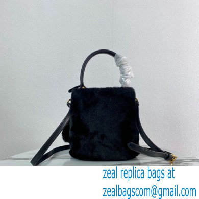 Prada Panier Shearling Mini bag 1BA373 Black 2023 - Click Image to Close