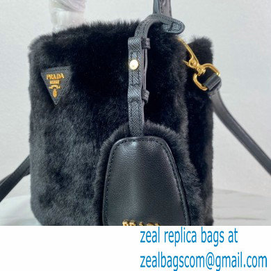 Prada Panier Shearling Mini bag 1BA373 Black 2023