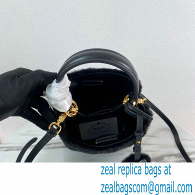 Prada Panier Shearling Mini bag 1BA373 Black 2023 - Click Image to Close