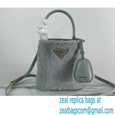 Prada Panier Shearling Mini bag 1BA373 Gray 2023 - Click Image to Close