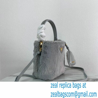 Prada Panier Shearling Mini bag 1BA373 Gray 2023