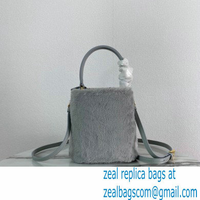 Prada Panier Shearling Mini bag 1BA373 Gray 2023