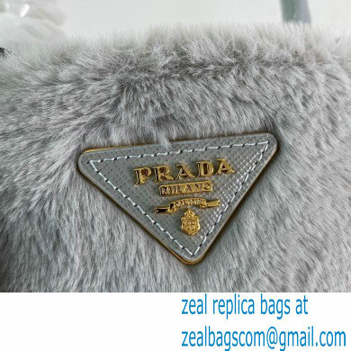 Prada Panier Shearling Mini bag 1BA373 Gray 2023