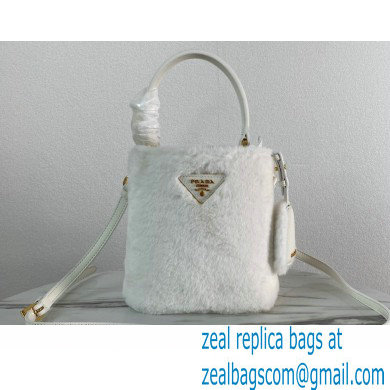 Prada Panier Shearling Mini bag 1BA373 White 2023