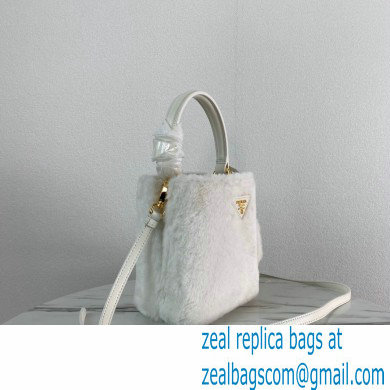 Prada Panier Shearling Mini bag 1BA373 White 2023 - Click Image to Close