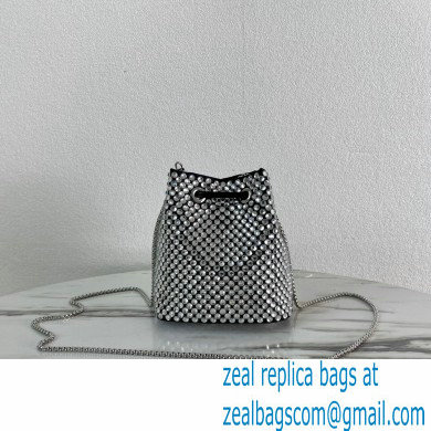 Prada Satin Mini Bucket bag with Crystals 1BD016 Black/Silver 2023 - Click Image to Close