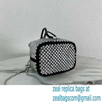 Prada Satin Mini Bucket bag with Crystals 1BD016 Black/Silver 2023