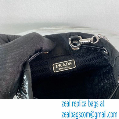Prada Satin Mini Bucket bag with Crystals 1BD016 Black/Silver 2023 - Click Image to Close