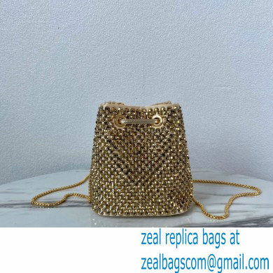 Prada Satin Mini Bucket bag with Crystals 1BD016 Gold 2023