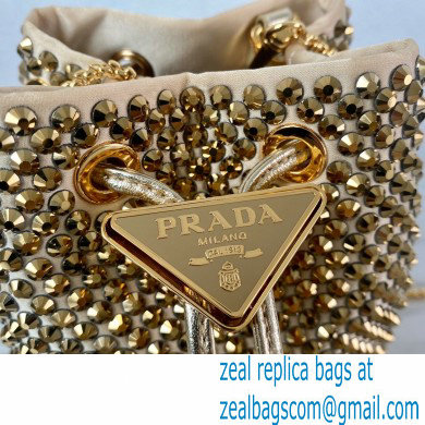 Prada Satin Mini Bucket bag with Crystals 1BD016 Gold 2023