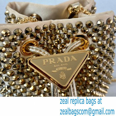 Prada Satin Mini Bucket bag with Crystals 1BD016 Gold 2023