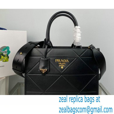 Prada Small leather Symbole bag with topstitching 1BA379 Black 2023