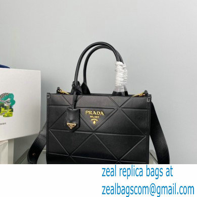 Prada Small leather Symbole bag with topstitching 1BA379 Black 2023