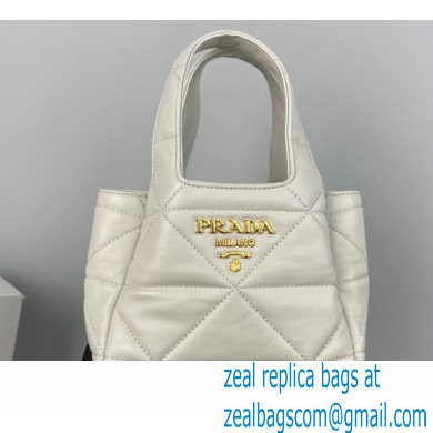 Prada Small nappa-leather tote bag with topstitching 1BG451 White 2023 - Click Image to Close