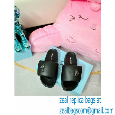 Prada Soft padded nappa leather slides 1XX648 Black 2023