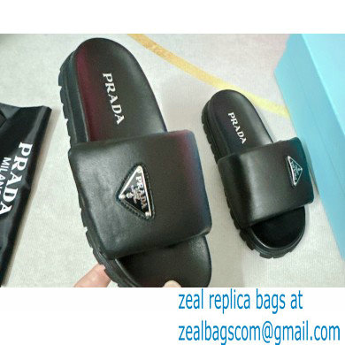 Prada Soft padded nappa leather slides 1XX648 Black 2023 - Click Image to Close