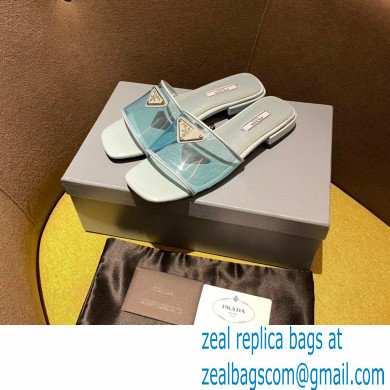 Prada logo-detailed PVC mules blue 2022