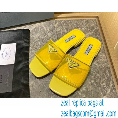 Prada logo-detailed PVC mules yellow 2022